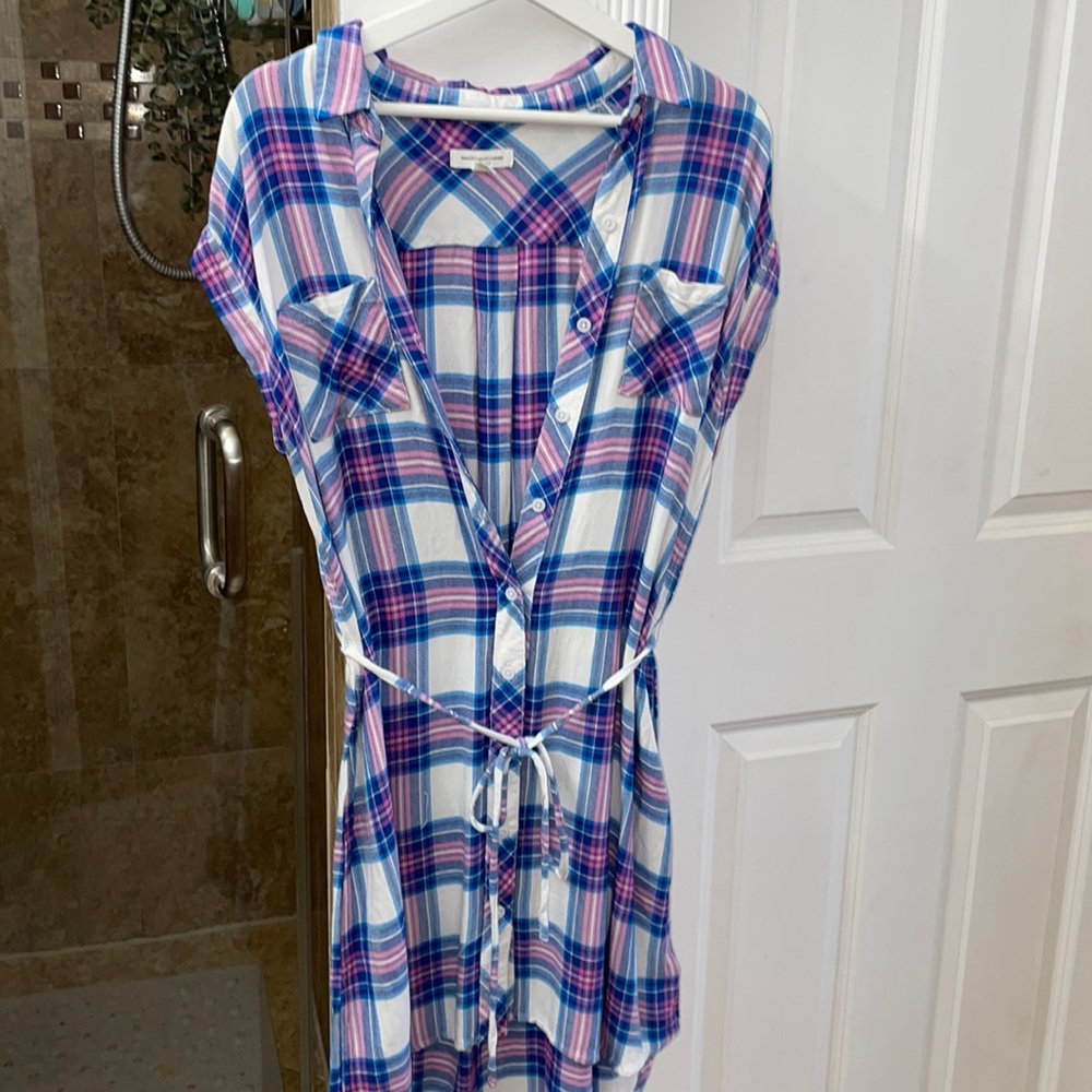 Beach Lunch Lounge plaid shirt dress Size M